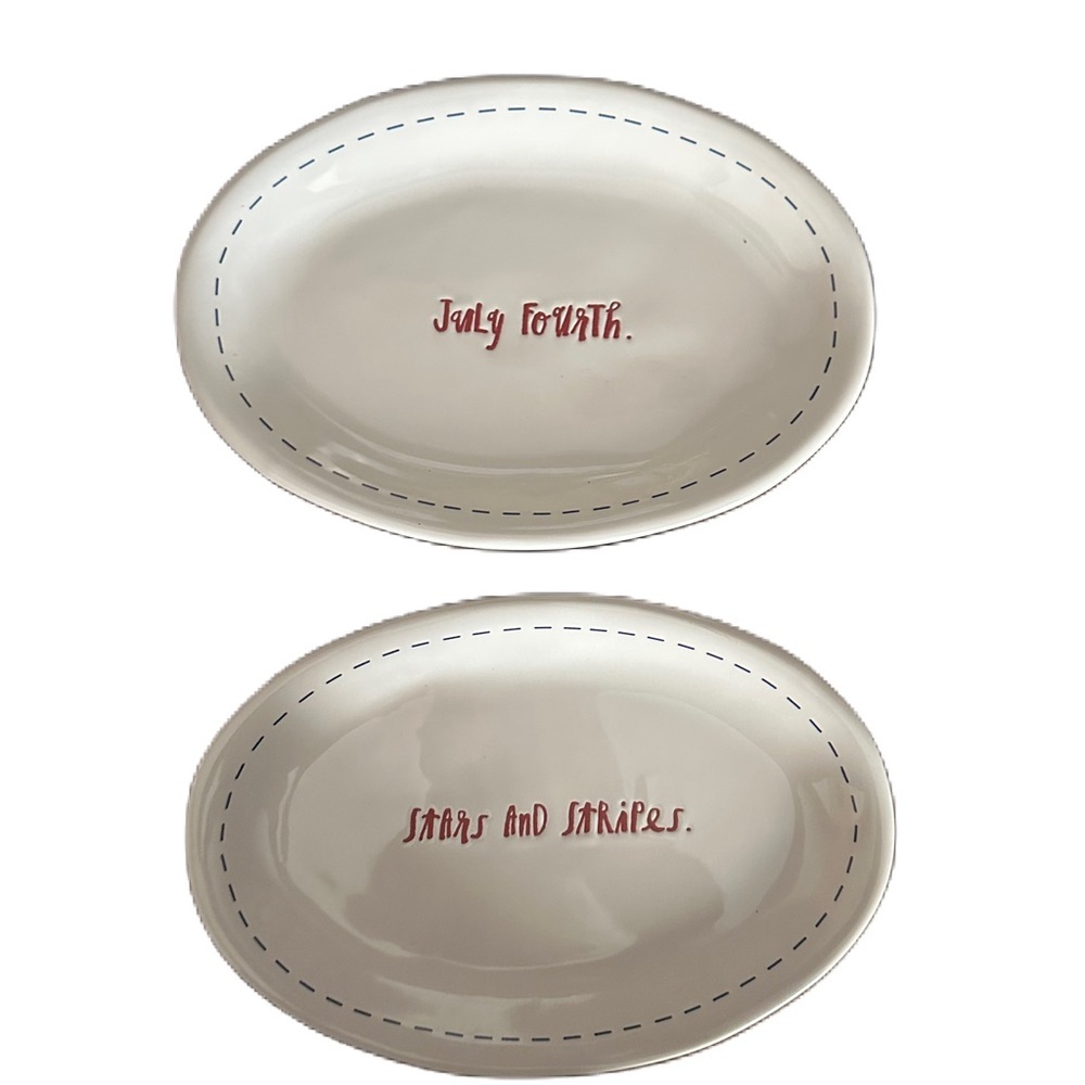 Rae Dunn July 4th Stars and Stripes Oval Plates Set of 2 American Patriot Decor - Picture 5 of 7